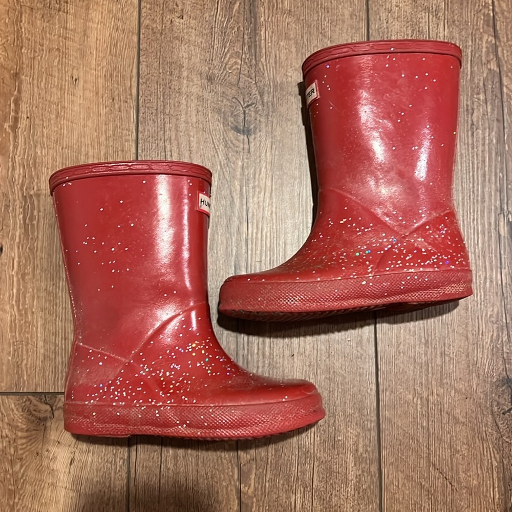 Hunter Toddler Girl Red Glitter Rain Boots, size 9/10 - Picture 4 of 8